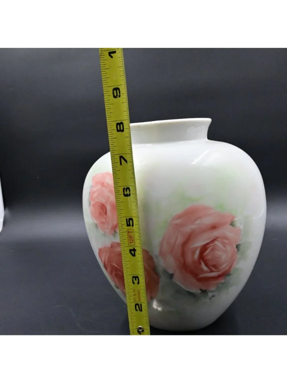 Vintage Porcelain Vase Pink Rose Floral 8